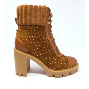 Christian Louboutin Dakita Studded Suede Platform Ankle Boots Brown 36.5 US 6.5